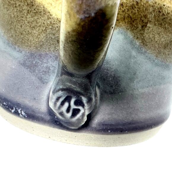 Hand Crafted Pottery Round Coffee Mug Blue Tan Gray Abstract Highlights-Mint! - Picture 3 of 7